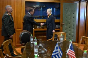 Defence Minister Nikolaos Panagiotopoulos meets with the US Assistant Secretary of Defence for International Security Affairs Dr. Celeste Wallander